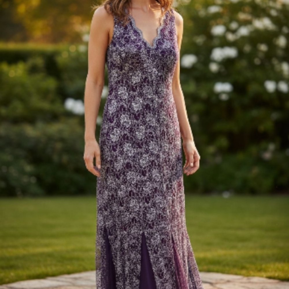 Candlite Elegant Purple and Sliver Maxi Dress